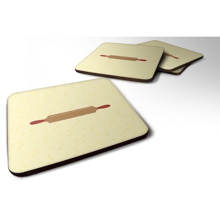 Rolling Pin On Yellow Foam Coasters - Set Of 4